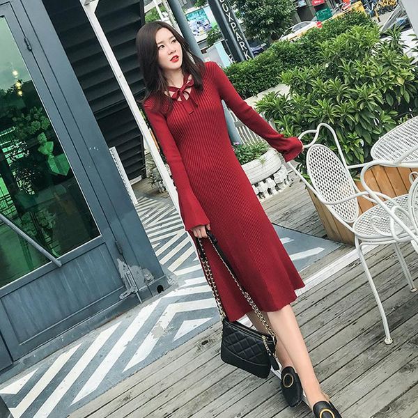 casual dresses wine red sweater dress women fall winter v-neck sash bow long flare sleeve a-line knitted black elegant p-183, Black;gray
casual dresses wine red sweater dress women fall winter v-neck sash bow long flare sleeve a-line knitted black elegant p-183, Black;gray