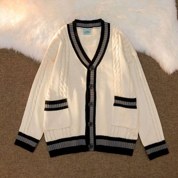 men's sweaters harajuku sweater cardigan v-neck jacket women's knitwear college style loose lazy retro sweet cool couple clothes, White;black
men's sweaters harajuku sweater cardigan v-neck jacket women's knitwear college style loose lazy retro sweet cool couple clothes, White;black