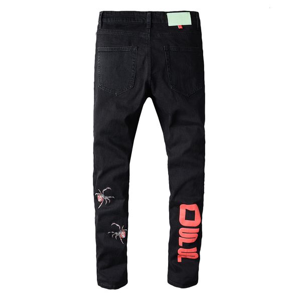 

2021 men's male trousers new style spider pattern printed black jeans mens stretch slim slimming denim pants 154 z5ym, Blue