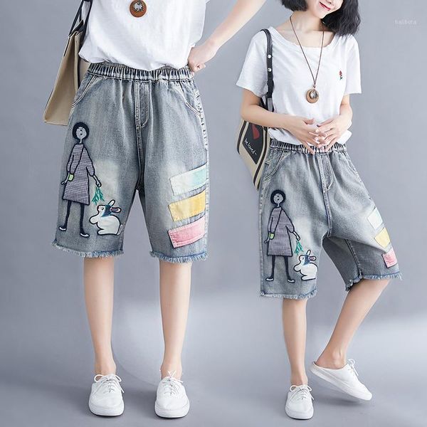 women's shorts women summer streetwear elastic high waist cartoon embroidery cute korean style lady female oversized loose denim, White;black
women's shorts women summer streetwear elastic high waist cartoon embroidery cute korean style lady female oversized loose denim, White;black