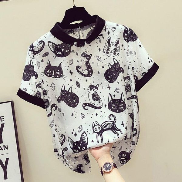 coyoung store cat print summer new slim vintage white black chiffon shirt women blouses casual short sleeve white
coyoung store cat print summer new slim vintage white black chiffon shirt women blouses casual short sleeve white