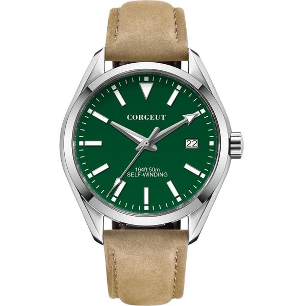 wristwatches 41mm luxury men's clock green dial silver hands automatic date nh35 mechanical sapphire belt watch, Slivery;brown
wristwatches 41mm luxury men's clock green dial silver hands automatic date nh35 mechanical sapphire belt watch, Slivery;brown
