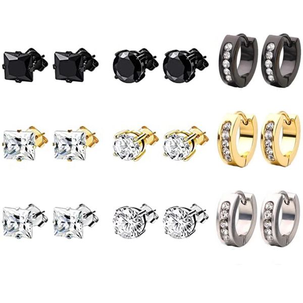 stud 9 pairs of stainless steel earrings set hypoallergenic inlaid square round zircon ring, Golden;silver
stud 9 pairs of stainless steel earrings set hypoallergenic inlaid square round zircon ring, Golden;silver