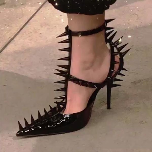 sandals women's shoes patent leather riveted high heels thin rome modern gladiator sandalias pumps summer, Black
sandals women's shoes patent leather riveted high heels thin rome modern gladiator sandalias pumps summer, Black