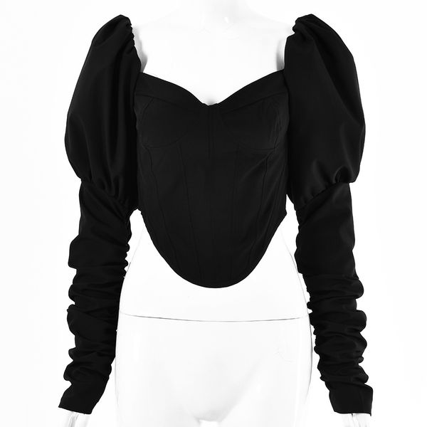 women's blouses & shirts square collar vintage fashion corset women and blouse elegant puff long sleeve blusas, White
women's blouses & shirts square collar vintage fashion corset women and blouse elegant puff long sleeve blusas, White