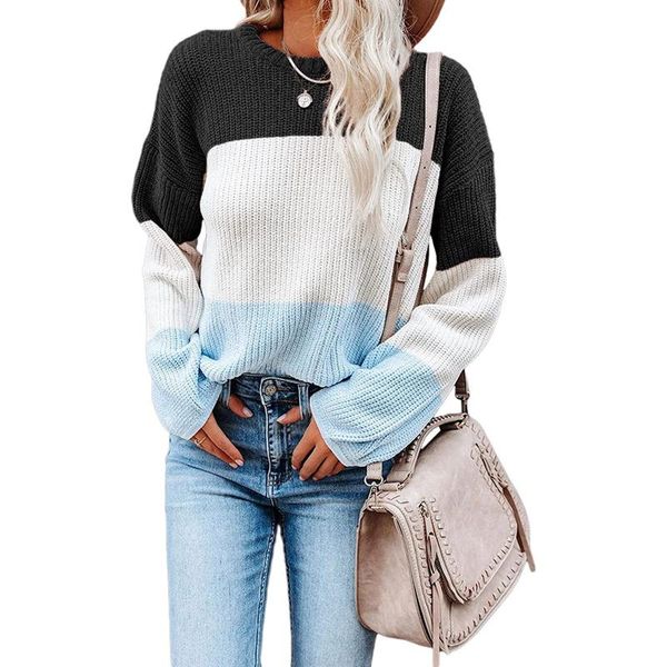 women's sweaters o neck striped patchwork sleeve knit sweater women loose pullover fall and pullovers fashion, White;black
women's sweaters o neck striped patchwork sleeve knit sweater women loose pullover fall and pullovers fashion, White;black