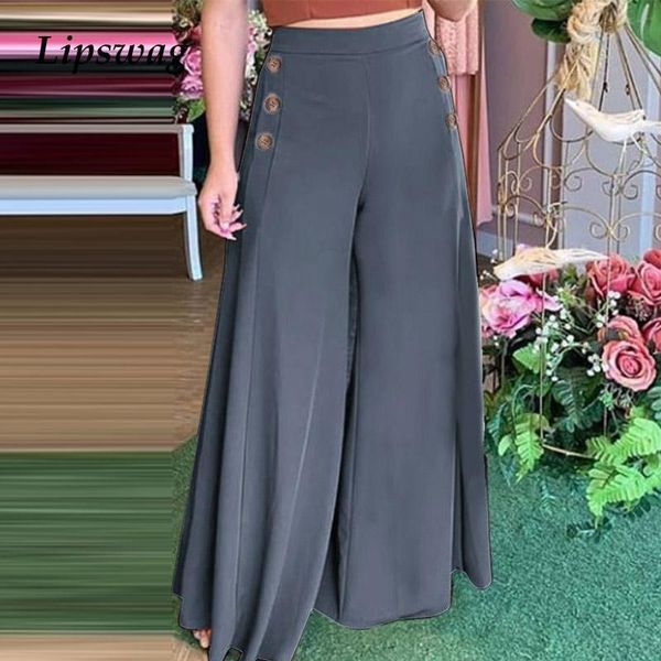 women's pants & capris ladies fashion side buttons design long women solid loose wide leg casual 2021 summer elegant office trousers, Black;white
women's pants & capris ladies fashion side buttons design long women solid loose wide leg casual 2021 summer elegant office trousers, Black;white