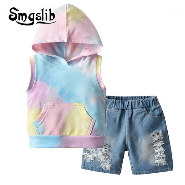 and summer kids boys clothing set short sleeve hooded sleeveless tie-dyed tshirt+holes jeans shorts little girl clothes sets, White
and summer kids boys clothing set short sleeve hooded sleeveless tie-dyed tshirt+holes jeans shorts little girl clothes sets, White