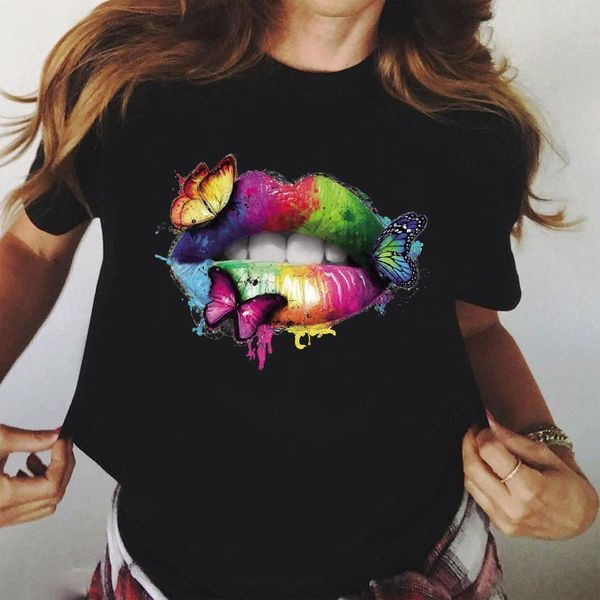 cool streetwear female black t-shirt rainbow lip and butterfly print harajuku women summer cotton t shirt femme, White
cool streetwear female black t-shirt rainbow lip and butterfly print harajuku women summer cotton t shirt femme, White