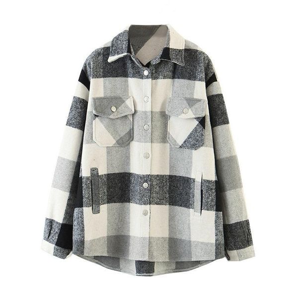 women's jackets europe and america loose casual wool plaid coat lapel fashion with pockets long sl 6hec, Black;brown
women's jackets europe and america loose casual wool plaid coat lapel fashion with pockets long sl 6hec, Black;brown