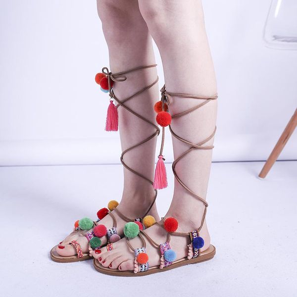 sandals bohemian cross strap hair ball flip flops flat female summer high beach shoes simple ethnic style slippers, Black
sandals bohemian cross strap hair ball flip flops flat female summer high beach shoes simple ethnic style slippers, Black