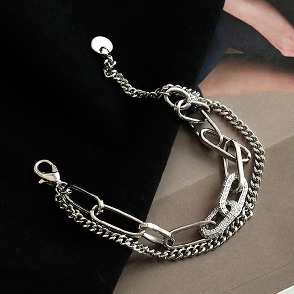 link, chain hip hop geometry double layer bracelet for women original design charm jewelry shiny zirconia ins gift, Black
link, chain hip hop geometry double layer bracelet for women original design charm jewelry shiny zirconia ins gift, Black