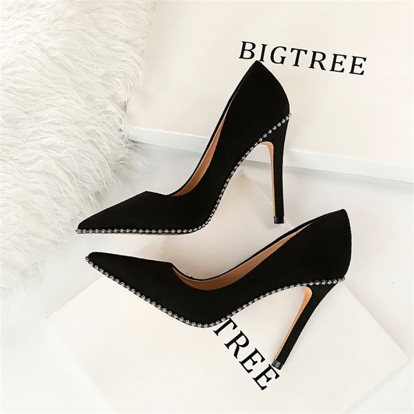 women's suede cliff, pointed shoes, wearable, high heels, fashion, Black