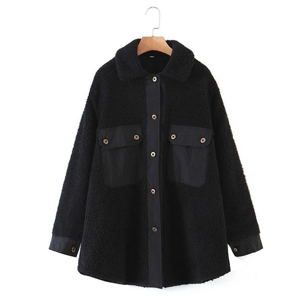 women's jackets autumn black jacket pockets turn down collar fleece coat women loose casual patchwork outwear xz2653, Black;brown
women's jackets autumn black jacket pockets turn down collar fleece coat women loose casual patchwork outwear xz2653, Black;brown