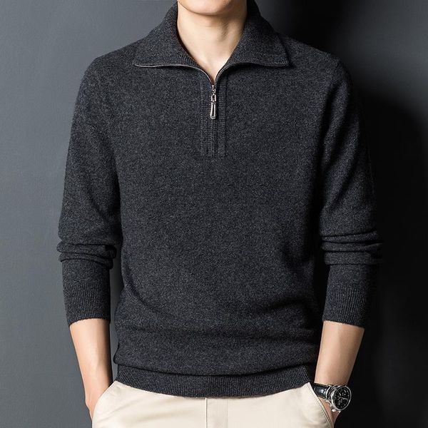 men's sweaters winter pure wool sweater cashmere zipper semi-turtle neck knitted, White;black
men's sweaters winter pure wool sweater cashmere zipper semi-turtle neck knitted, White;black