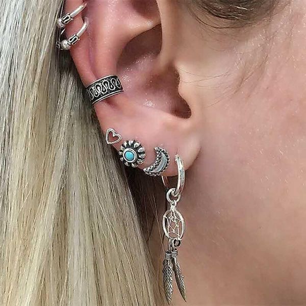 stud bohemian vintage punk metal antique silver moon dreamcatcher earrings set feateher pendant heart geometric earring, Golden;silver
stud bohemian vintage punk metal antique silver moon dreamcatcher earrings set feateher pendant heart geometric earring, Golden;silver