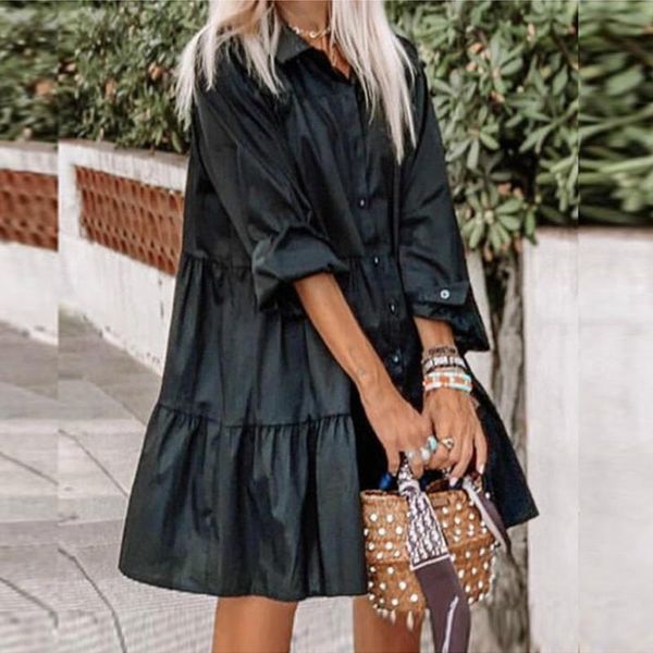 casual dresses autumn 2021 turn-down collar shirt dress women loose style long sleeve button ruffles mini female ol solid black vestidos, Black;gray
casual dresses autumn 2021 turn-down collar shirt dress women loose style long sleeve button ruffles mini female ol solid black vestidos, Black;gray