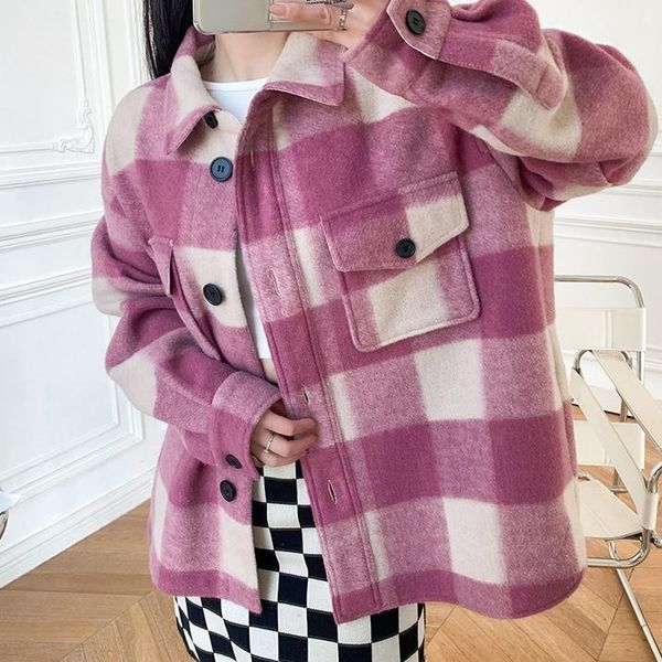 women's wool & blends 2021 autumn short plaid coat single-breasted wool-blend woolen, Black
women's wool & blends 2021 autumn short plaid coat single-breasted wool-blend woolen, Black