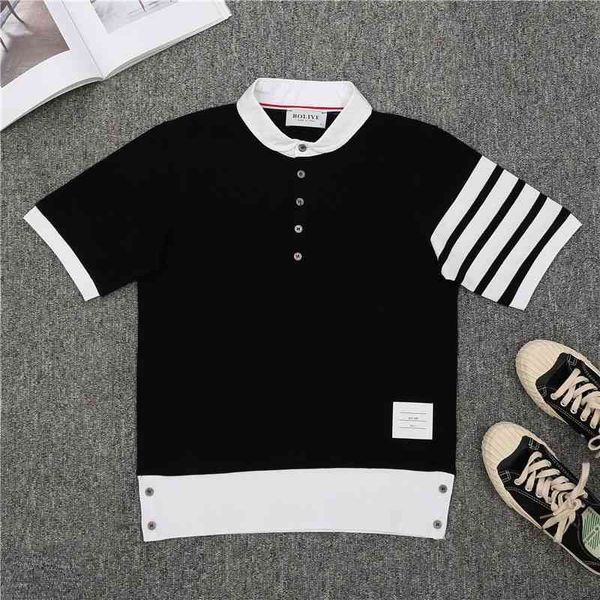 summer tb lapel polo shirt short sleeve t-shirt classic four bar stripe casual fashion brand men's and women's, White;black
summer tb lapel polo shirt short sleeve t-shirt classic four bar stripe casual fashion brand men's and women's, White;black