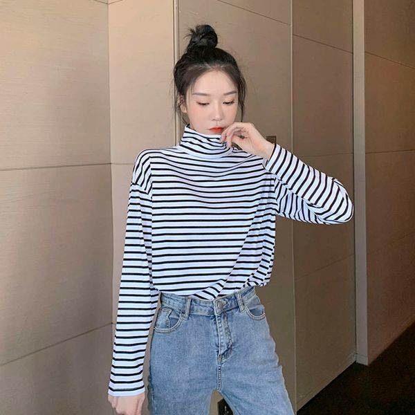 black and white stripe high neck loose long early autumn fall shoulder sleeve thin t-shirt blouse with base coat
black and white stripe high neck loose long early autumn fall shoulder sleeve thin t-shirt blouse with base coat