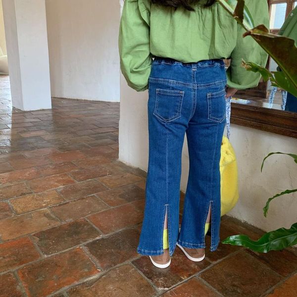 trousers girls' stretch denim flared high waist bifurcate horn jeans elastic long pants for fashion baby girls outwear, Blue 
trousers girls' stretch denim flared high waist bifurcate horn jeans elastic long pants for fashion baby girls outwear, Blue