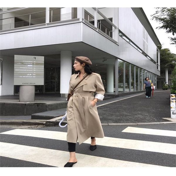 women's trench coats autumn mid-length woman long windbreaker high street female coat with belt loose outerwear streetwear women clothe, Tan;black
women's trench coats autumn mid-length woman long windbreaker high street female coat with belt loose outerwear streetwear women clothe, Tan;black