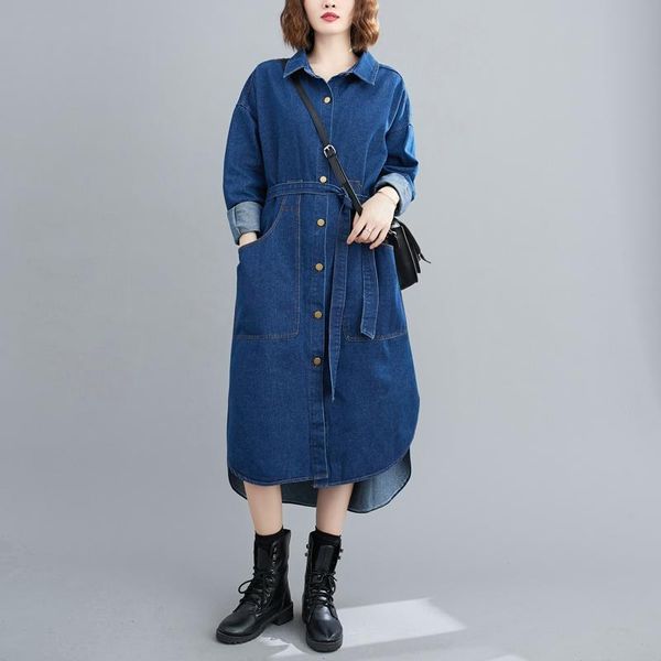 women's blouses & shirts big size long denim shirt women dress with belt fashion single breasted pocket cardigan blouse loose casual au, White
women's blouses & shirts big size long denim shirt women dress with belt fashion single breasted pocket cardigan blouse loose casual au, White