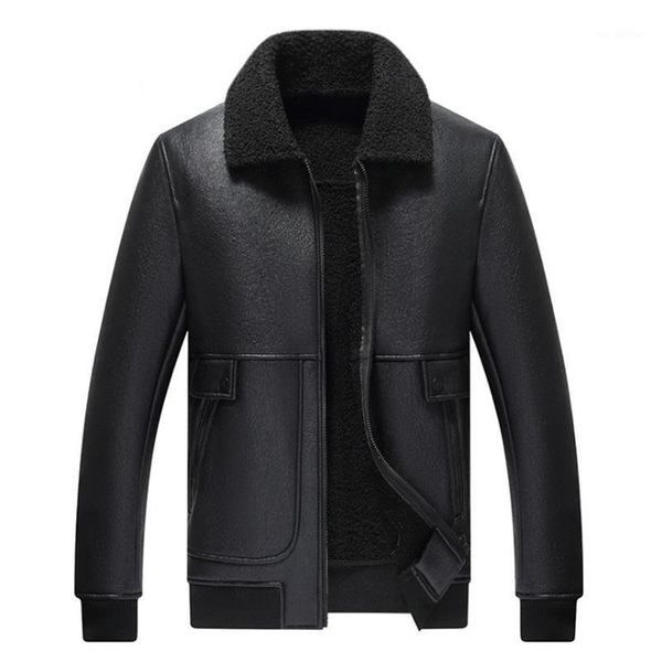 men's fur & faux autumn winter leather jacket men business casual lamb loose warm coat chaqueta cuero hombre1, Black