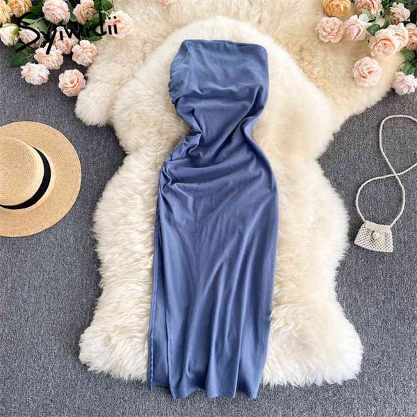 long dress for women summer fashion folds side slit sleeveless a-line strapless midi dresses blue black 210607, Black;gray
long dress for women summer fashion folds side slit sleeveless a-line strapless midi dresses blue black 210607, Black;gray