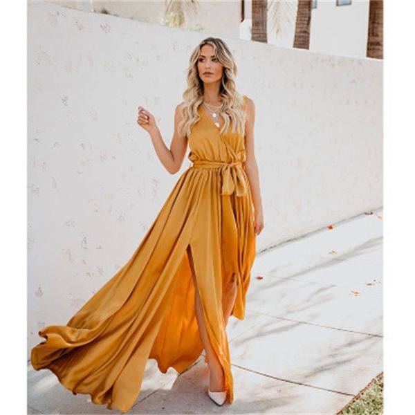 women's summer new bohemian solid v-neck sleeveless high slit swing dress long skirt, Black;gray
women's summer new bohemian solid v-neck sleeveless high slit swing dress long skirt, Black;gray