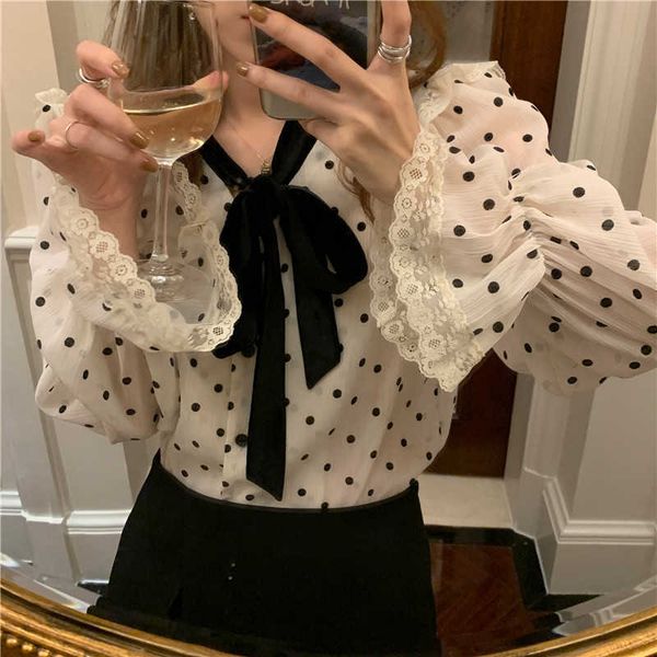vintage sweet fresh bow velvet chic korean lace up polka dot chiffon blouse women elegant blusas mujer fashion shirts 210610, White
vintage sweet fresh bow velvet chic korean lace up polka dot chiffon blouse women elegant blusas mujer fashion shirts 210610, White