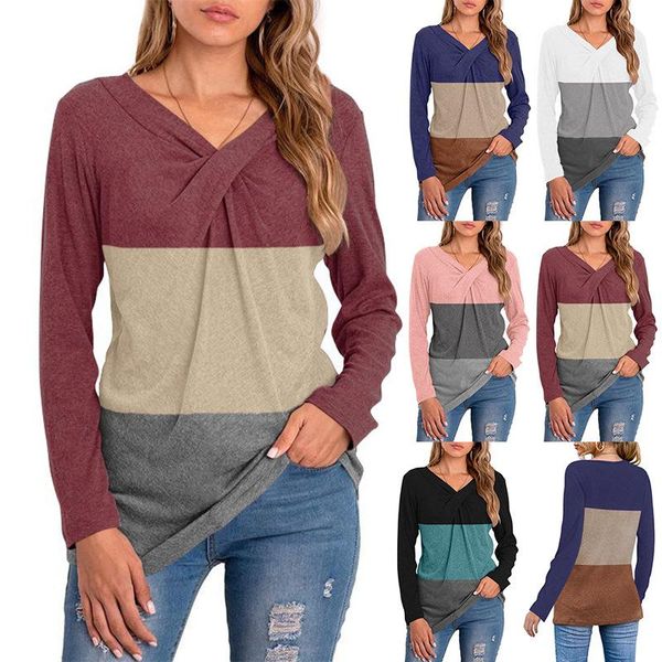 women's t-shirt 2021 autumn and winter v-neck cotton long-sleeved stitching pullover bottoming shirt, White
women's t-shirt 2021 autumn and winter v-neck cotton long-sleeved stitching pullover bottoming shirt, White