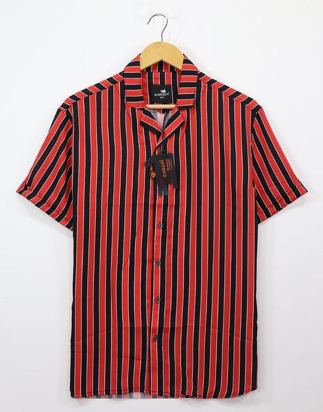 men's casual shirts short sleeve red striped hawaiian shirt, White;black