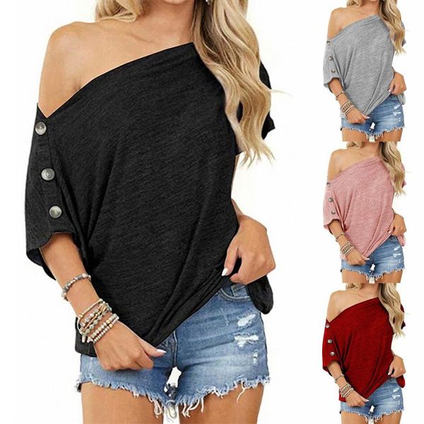 women's blouses & shirts summer t shirt women off shoulder fashion vintage solid color button short sleeve female loose casual, White
women's blouses & shirts summer t shirt women off shoulder fashion vintage solid color button short sleeve female loose casual, White