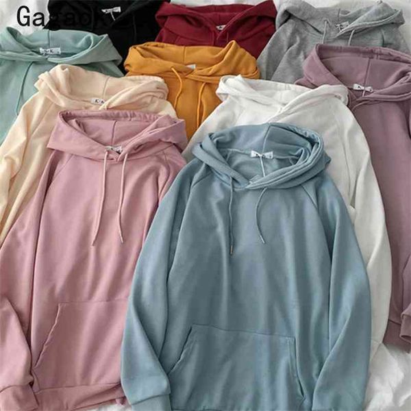 women clothing fahion wild hoodies spring autumn solid hooded full preppy style loose casual simple pullovers 210531, Black