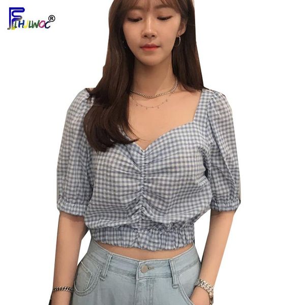 women's blouses & shirts cute sweet short woman summer star show style design v neck blue plaid shirt blouse 6627, White
women's blouses & shirts cute sweet short woman summer star show style design v neck blue plaid shirt blouse 6627, White