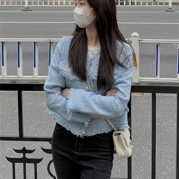 women's jackets 2021 autumn winter blue tweed short jacket women korean style tassel loose slim chic vintage casual outerwear, Black;brown
women's jackets 2021 autumn winter blue tweed short jacket women korean style tassel loose slim chic vintage casual outerwear, Black;brown