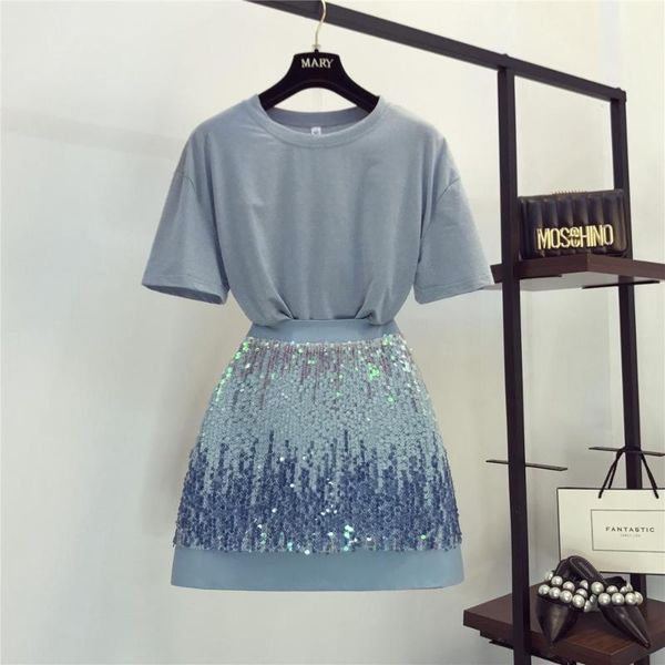 two piece dress summer female fashion t-shirt and mini skirt suits sky blue o-neck short sleeve set, White
two piece dress summer female fashion t-shirt and mini skirt suits sky blue o-neck short sleeve set, White