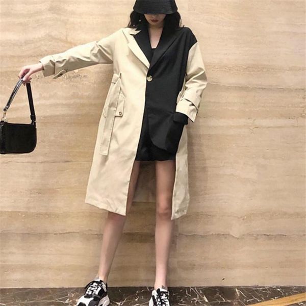women's trench coats fashion windbreaker 2021 spring autumn hit color stitching female korean chic long for women overcoats g427, Tan;black
women's trench coats fashion windbreaker 2021 spring autumn hit color stitching female korean chic long for women overcoats g427, Tan;black