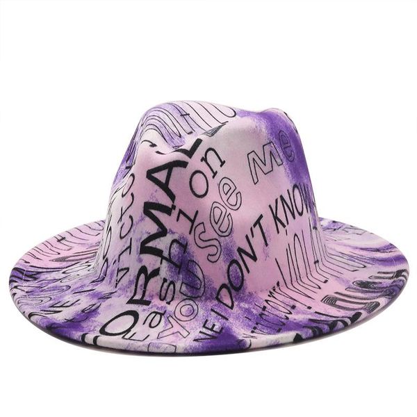 wide brim hats tie-dye multicolor fedora hat felt panama trendy letter printed jazz for men women, Blue;gray
wide brim hats tie-dye multicolor fedora hat felt panama trendy letter printed jazz for men women, Blue;gray