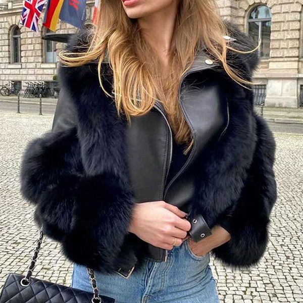 women's fur & faux winter fashion ladies long-sleeved lapel stitching black fake flocking beltless one cropped jacket
women's fur & faux winter fashion ladies long-sleeved lapel stitching black fake flocking beltless one cropped jacket