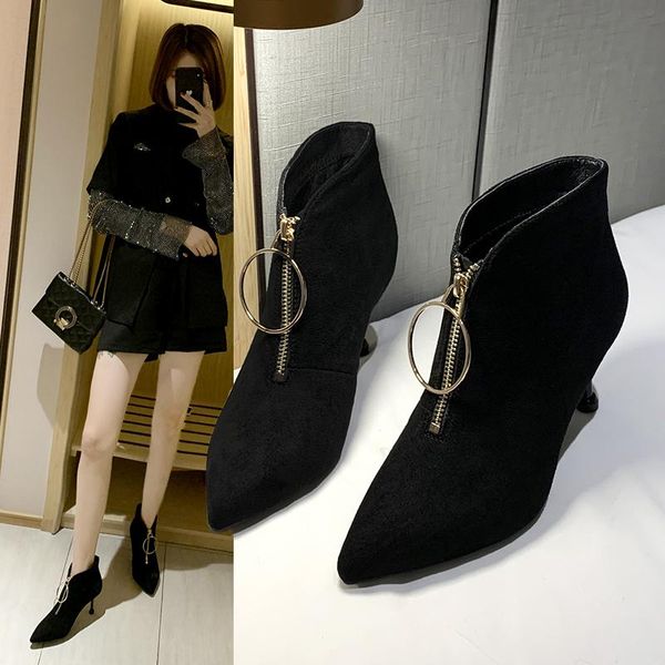 boots pointed black high-heeled women's front zipper naked short tube 8cm thin heel women ankle
boots pointed black high-heeled women's front zipper naked short tube 8cm thin heel women ankle