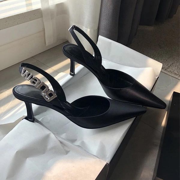 sandals women's shoes high heels open summer rhinestone letter baotou word belt female stiletto satin, Black 
sandals women's shoes high heels open summer rhinestone letter baotou word belt female stiletto satin, Black