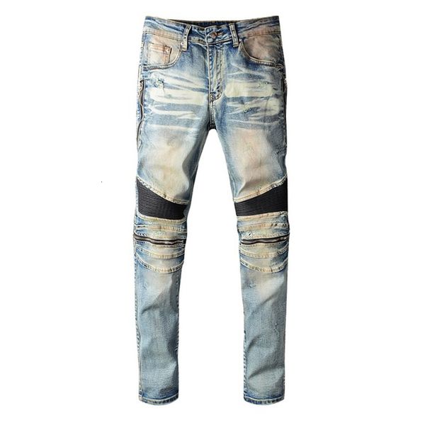 2021 men's male fashion casual pu leather patchwork biker jeans zippers retro light blue stretch denim slim pants trousers iimf
2021 men's male fashion casual pu leather patchwork biker jeans zippers retro light blue stretch denim slim pants trousers iimf