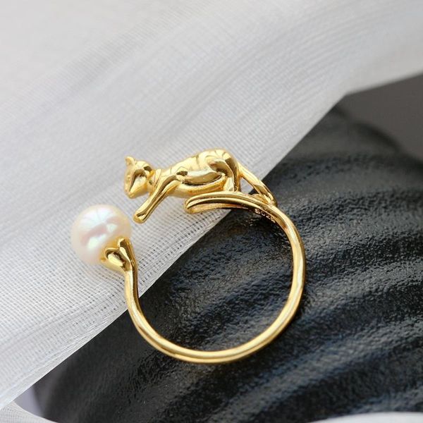 cluster rings classic 925 sterling silver little cat inlaid natural pearl 18k gold plated fashion women open adjustable ring, Golden;silver
cluster rings classic 925 sterling silver little cat inlaid natural pearl 18k gold plated fashion women open adjustable ring, Golden;silver
