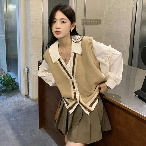 women's vests v-neck knitted vest women wear spring autumn japanese waistcoat sweater retro simple korean chic solid casual pull femme, Black;white
women's vests v-neck knitted vest women wear spring autumn japanese waistcoat sweater retro simple korean chic solid casual pull femme, Black;white