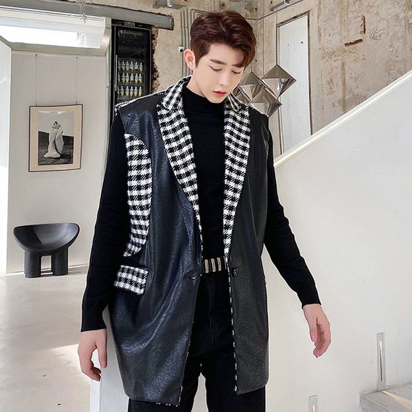 men's vests men leather splice plaid loose casual suit vest jacket outerwear male japan korea style streetwear retro waistcoat coat 8m5, Black;white
men's vests men leather splice plaid loose casual suit vest jacket outerwear male japan korea style streetwear retro waistcoat coat 8m5, Black;white