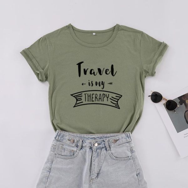 women's t-shirt travel is my therapy fashion korean letter women cotton plus size female clothing o neck shirt short sleeve tees, White
women's t-shirt travel is my therapy fashion korean letter women cotton plus size female clothing o neck shirt short sleeve tees, White