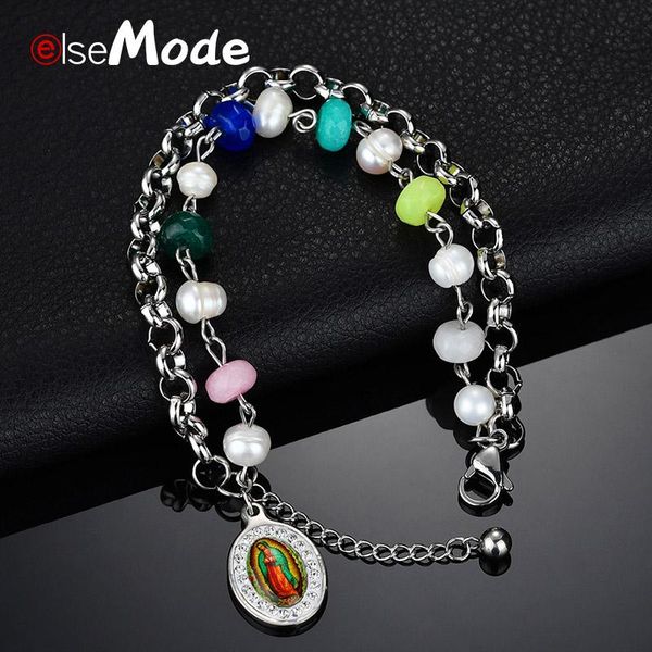 link, chain elsemode religion virgin mary pendant bracelet stainless steel charm cz stone freshwater pearl bracelets for women gift, Black 
link, chain elsemode religion virgin mary pendant bracelet stainless steel charm cz stone freshwater pearl bracelets for women gift, Black