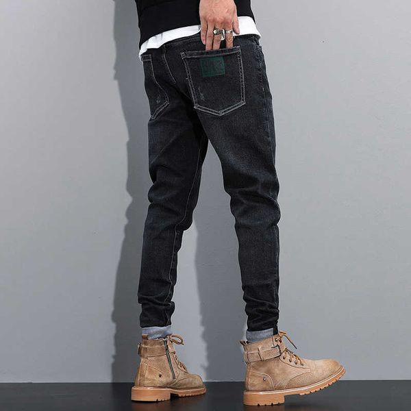 men's jeans korean style fashion retro black elastic slim fit vintage designer for streetwear cotton denim pencil pants q0ld, Blue
men's jeans korean style fashion retro black elastic slim fit vintage designer for streetwear cotton denim pencil pants q0ld, Blue
